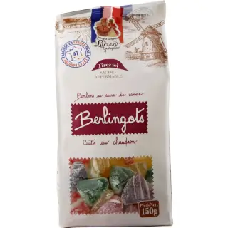 Berlingots cuits au chaudron - 150g : Berlingots cuits au chaudron - Lucien Georgelin Bonbons au sucre de canne Sachet 150g