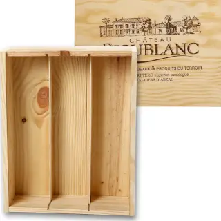 Caisse Bois T3 : Caisse bois, fermeture plumier. Superbe cadeau pour les collectionneurs ! Idéal pour 3 bouteilles ou 1 bouteille + 1 demie + 2 produits (33cm × 26cm × 10cm)