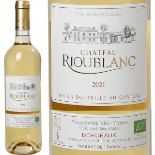Bordeaux Moelleux Bio : Château Rioublanc Bordeaux Blanc Moelleux Bio. 70% Sauvignon, 30% Sémillon. Vendanges tardives, récolté à la main. bouteille 75 cl.