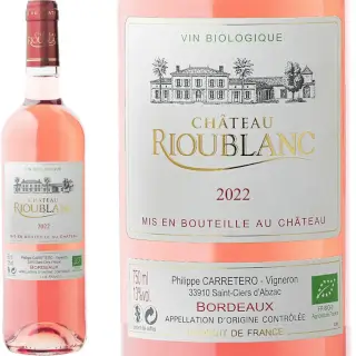 Bordeaux Rosé Bio : Château Rioublanc Bordeaux Rosé Bio. 60% Cabernet franc, 40% Malbec. Bouteille 75 cl.