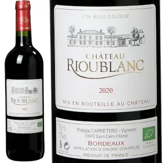 Bordeaux Rouge Bio 2020 : Château Rioublanc Bordeaux rouge Bio 2020. 70% Merlot, 20% Cabernet Sauvignon, 6% Cabernet Franc, 4% Malbec. Bouteille 75 cl.