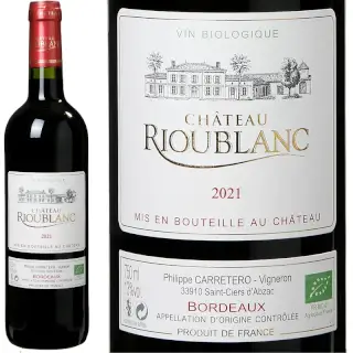 Bordeaux Rouge Bio 2021 : Château Rioublanc Bordeaux rouge Bio 2021. 70% Merlot, 20% Cabernet Sauvignon, 6% Cabernet Franc, 4% Malbec. Bouteille 75 cl.