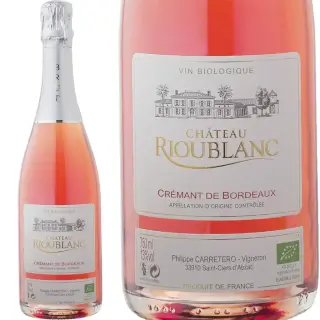 Crémant Brut Rosé Bio : Château Rioublanc Crémant de Bordeaux Bio - Brut Rosé. Assemblage Merlots et Cabernets Sauvignons. Bouteille 75 cl.