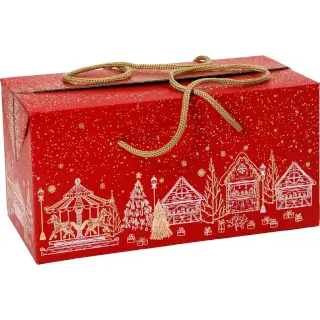 Coffret Chalet : Joli coffret au décor de Noël. Idéal pour 2 bouteilles et 4 articles (33cm × 20cm × 20cm)