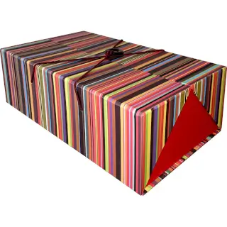 coffret rayé arc en ciel : Une boite rayée haute en couleur, à la fois chic et élégante! Idéal pour 1 bouteille et 2-3 articles. (31cm × 18cm × 10cm)