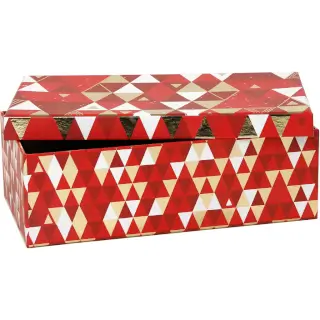 Coffret Triangle rouge et or : Boîte cadeau rectangulaire solide. Idéal pour 2 bouteilles et 2-3 articles. (31cm × 18cm × 10cm)