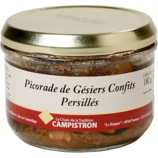 Gésiers confits 180g : Picorage de Gésiers confits persillés. Pot 180g