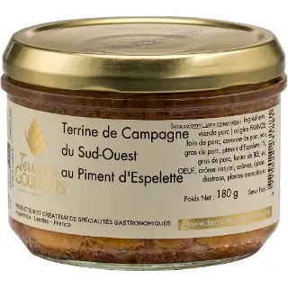 Terrine de Campagne piment d'Espelette - 180g : Terrine de Campagne du Sud-Ouest au Piment d'Espelette 180g