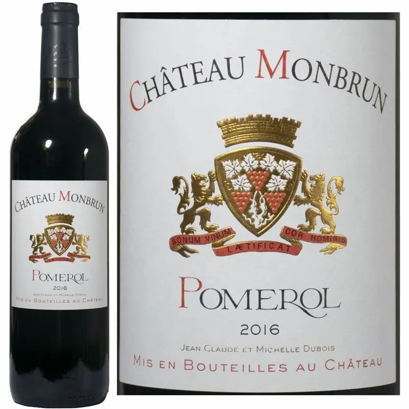 Bouteille Château Monbrun 2016 AOC Pomerol grand vin de Bordeaux