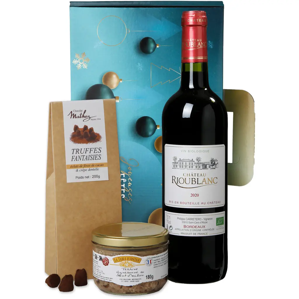 coffret cadeau affaire bouteille Puisseguin st Emilion, truffes