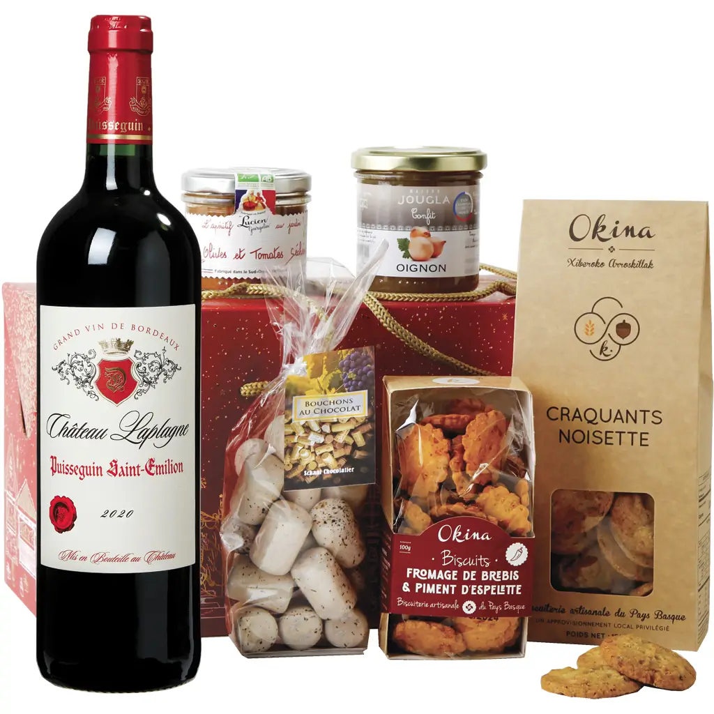 Coffret gourmand, crus Bordeaux, Chocolats pur beurre de cacao.