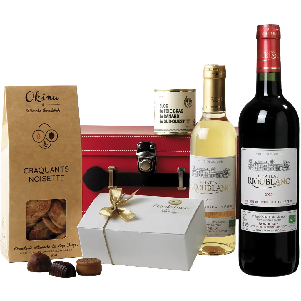 valisette simili-cuir vernie et assortiment coffret gourmand