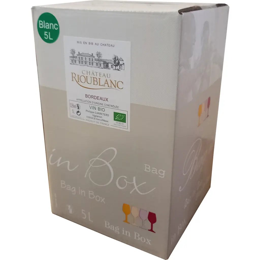 Bag in Box de château Rioublanc bordeaux blanc sec bio