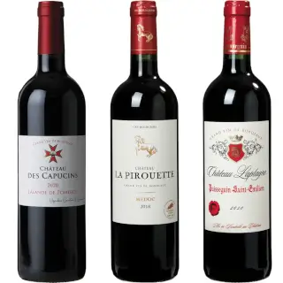 Assortiment 6 Bouteilles : Ch. Laplagne 2020 - Ch. Pirouette 2018 - Ch. Capucins 2020 : Assortiment en caisse bois ou carton de 6 bouteilles des Lalande de Pomerol, Meoc Cru Bourgeois et Puisseguin Saint Emilion