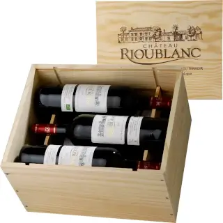 6 bouteilles Bordeaux Bio dans une caisse en bois traditionnelle