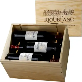 6 bouteilles Bordeaux Bio dans une caisse en bois traditionnelle