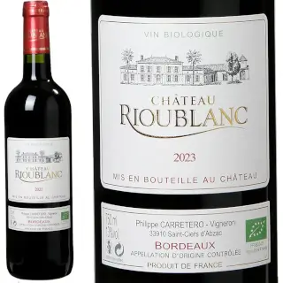 bouteille de vin 75cL de Rioublanc bordeaux rouge bio 2023