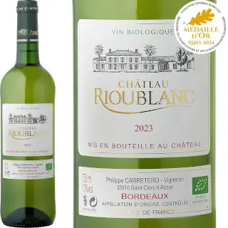 bouteille de vin 75cL château Rioublanc bordeaux blanc sec bio