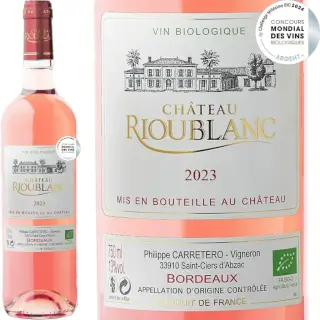 bouteille de vin 75cL chateau rioublanc bordeaux rosé bio