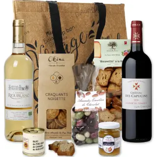 coffret cadeau duo bouteille vin bordeaux, chocolats fins