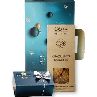 Coffret Gourmand : FRIANDISE : Une valisette gourmande alliant notre jus de raisin pétillant bio et un assortiment de chocolat, foie gras et confit d'oignon pour vos fêtes de fin d'année !