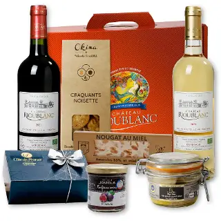 valisette cadeau Noël vins, truffes au chocolat et foie gras