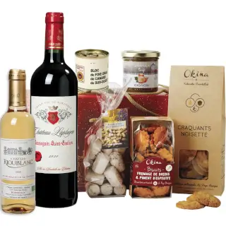 Coffret gourmand, crus Bordeaux, Chocolats pur beurre de cacao.
