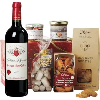 Coffret gourmand, crus Bordeaux, Chocolats pur beurre de cacao.