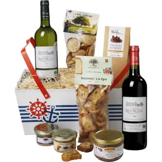 Panier marin vin bordeaux et produits gourmands terre et mer