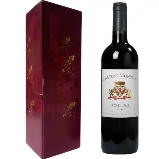 Bouteille Château Monbrun 2016 AOC Pomerol dans un coffret rubis