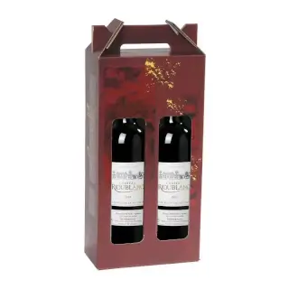 2 bouteilles Bordeaux Bio dans un coffret au décor rouge rubis