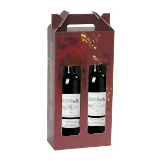 2 bouteilles Bordeaux Bio dans un coffret au décor rouge rubis