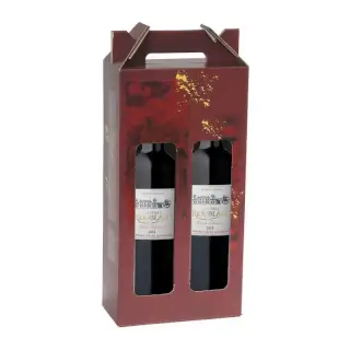 2 bouteilles Bordeaux Bio dans un coffret au décor rouge rubis