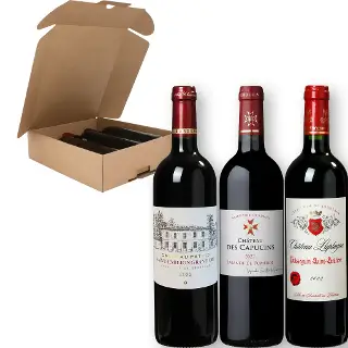 coffret rubis rouge et or avec bouteilles grands cru bordeaux