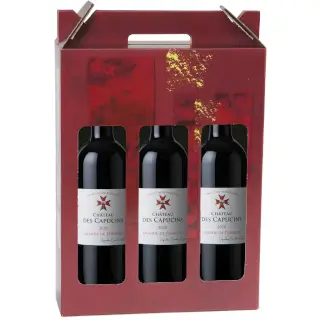 Bouteille Ch. des Capucins Lalande de Pomerol dans coffret rubis