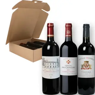 coffret rubis rouge et or avec bouteilles grands cru bordeaux