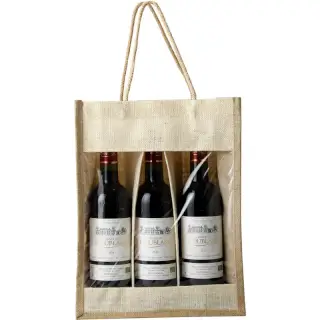 3 bouteilles AOC Bordeaux Bio dans un sac en toile de jute