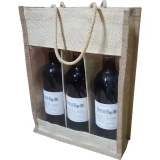 3 bouteilles AOC Bordeaux Bio dans un sac en toile de jute