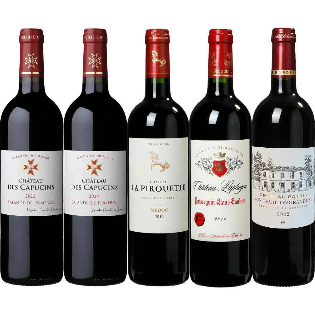 Assortiment 24 ou 30 bouteilles de grands crus de bordeaux