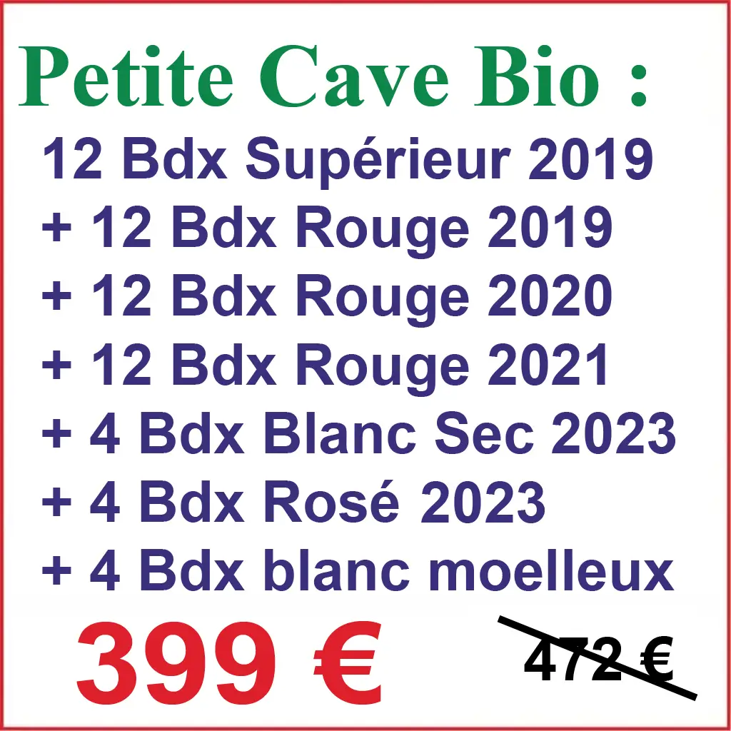 Cave Rioublanc Bio : Voici un assortiment de 48 ou 96 bouteilles de Bordeaux rouge bio et de 12 ou 24 bouteilles assorties Rosé, Blanc sec et moelleux. 