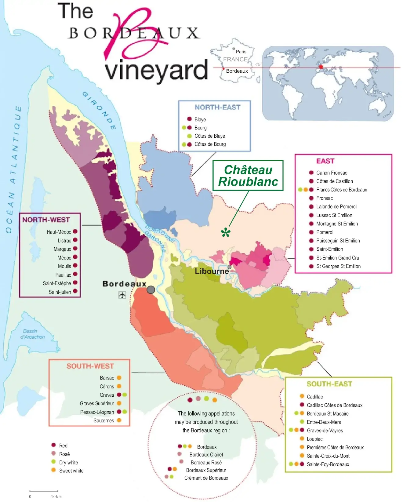 Cartographie des appellations des crus et terroirs de bordeaux